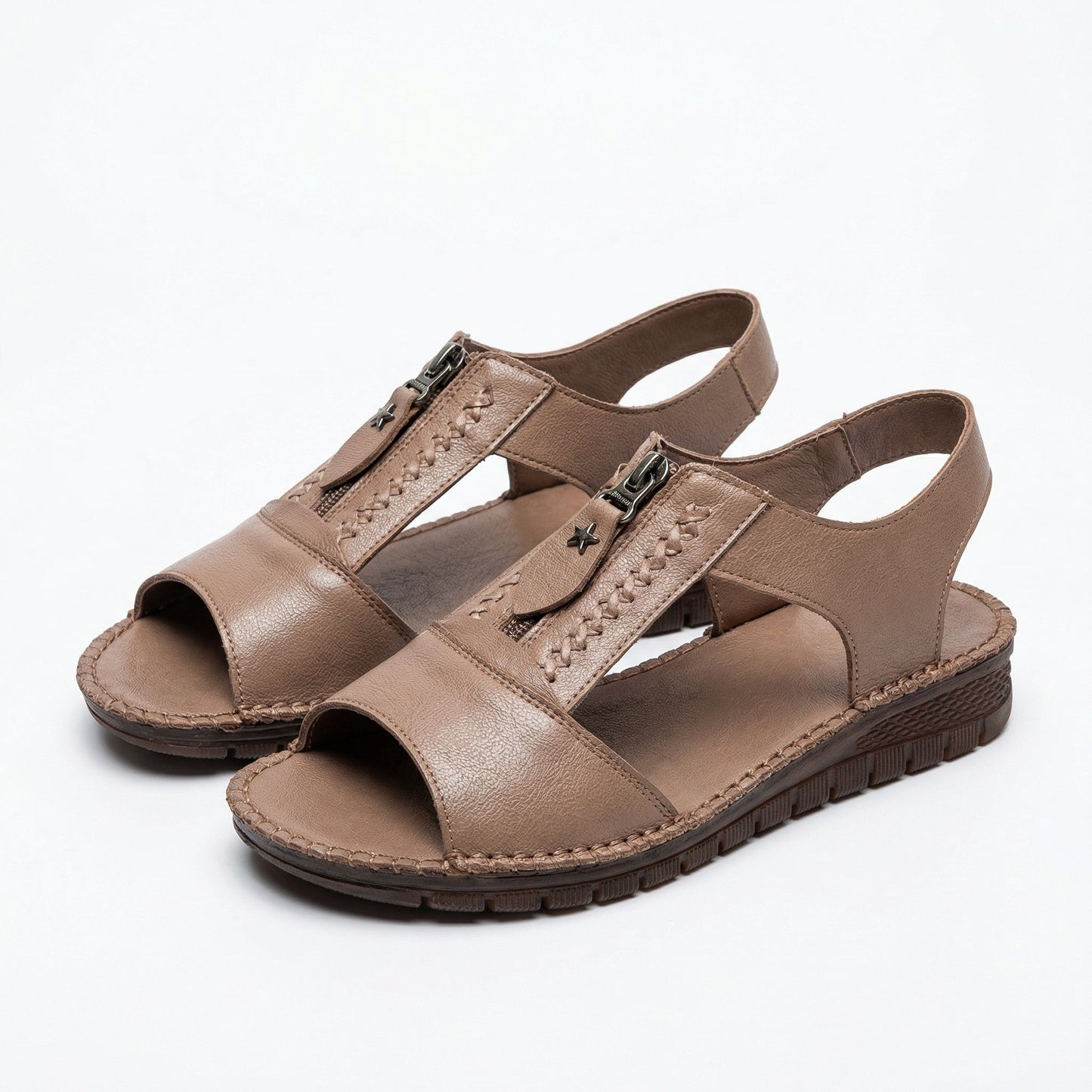 Zip-Front Braided Comfort Sandal