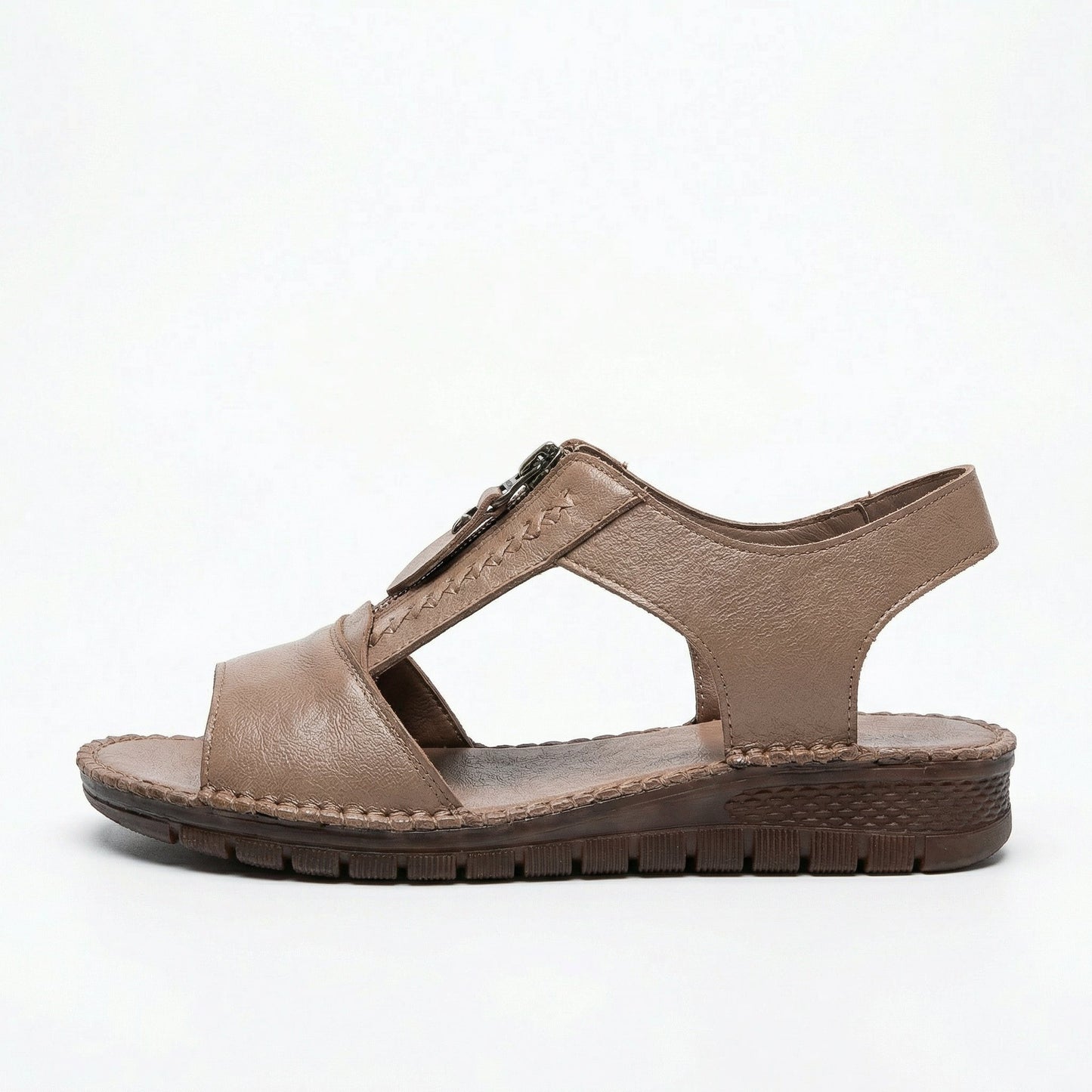 Zip-Front Braided Comfort Sandal