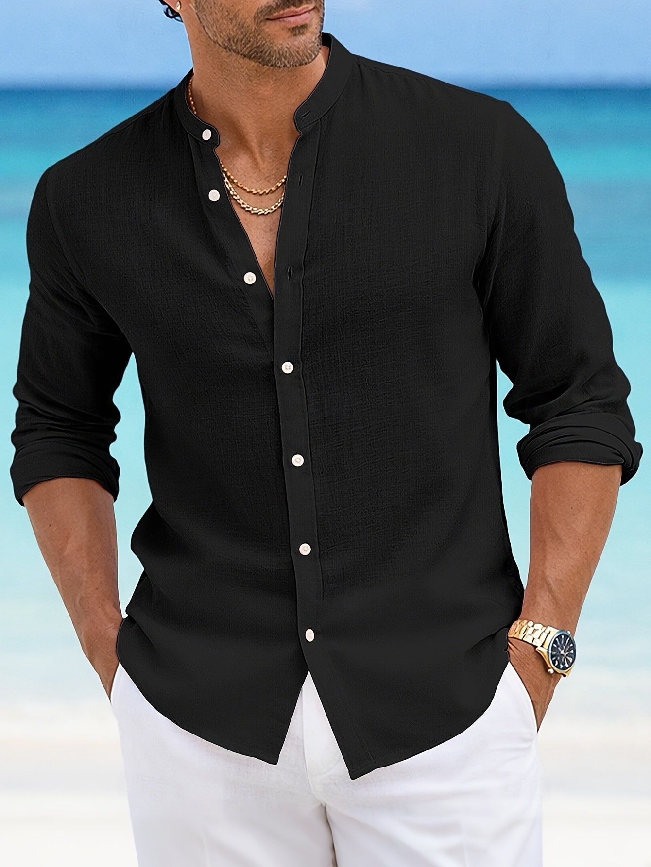 Calder | Relaxed Band-Collar Shirt